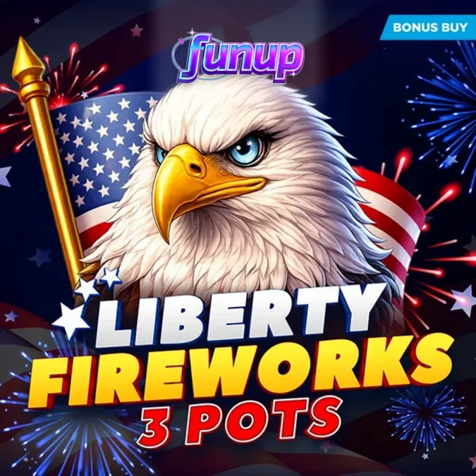 Interface do jogo de slot Liberty Fireworks 3 Pots com tema patriótico